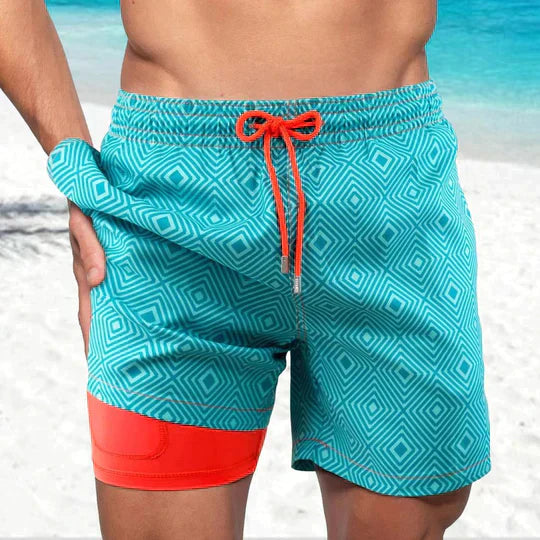 Momount Costume da Bagno Uomo – Stampa Palme Fodera a Compressione Asciugatura Rapida Lunghezza Media