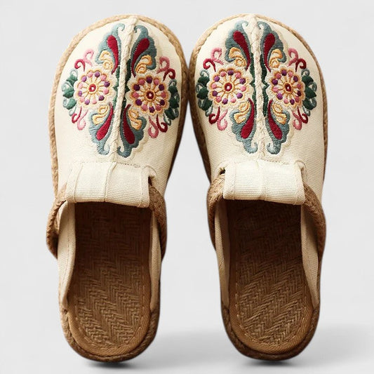 Mocassini donna mules ricamate a punta chiusa con bordo effetto corda – per look estivi originali