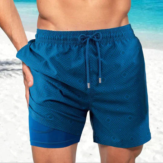 Momount Costume da Bagno Uomo – Stampa Palme Fodera a Compressione Asciugatura Rapida Lunghezza Media
