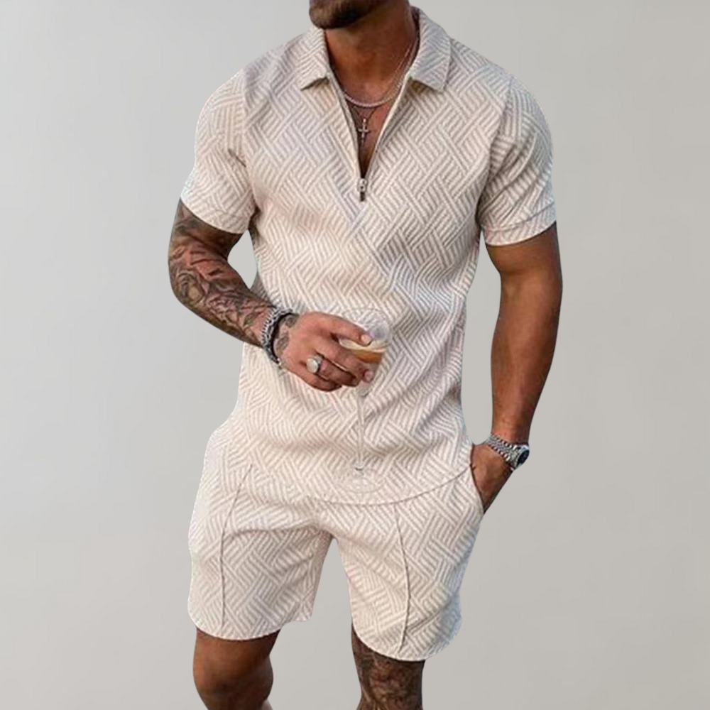 Momount Uomo Completo Due Pezzi – Polo Mezza Zip Pantaloncini Jacquard Estivo