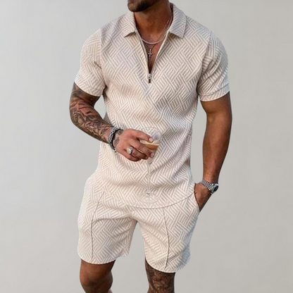 Momount Uomo Completo Due Pezzi – Polo Mezza Zip Pantaloncini Jacquard Estivo