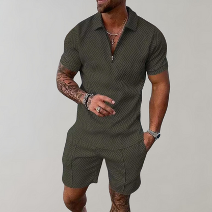 Momount Uomo Completo Due Pezzi – Polo Mezza Zip Pantaloncini Jacquard Estivo