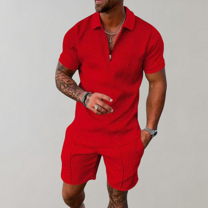 Momount Uomo Completo Due Pezzi – Polo Mezza Zip Pantaloncini Jacquard Estivo