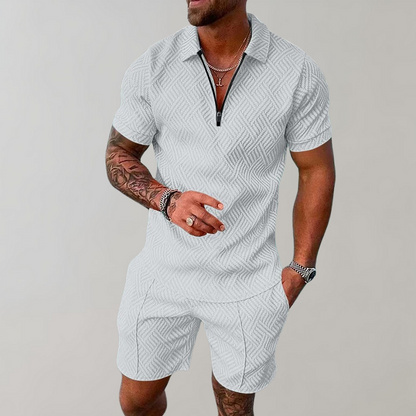 Momount Uomo Completo Due Pezzi – Polo Mezza Zip Pantaloncini Jacquard Estivo