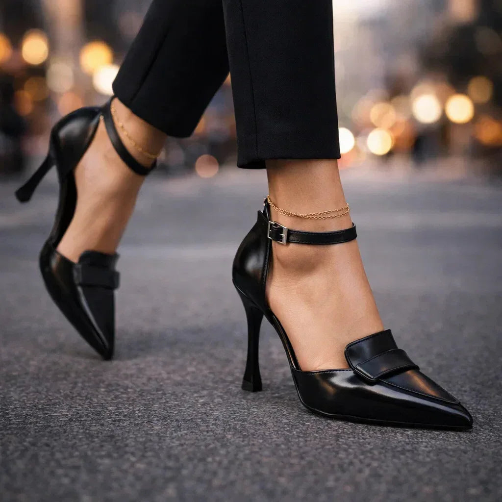 Momount Donna Décolleté Tacchi a Spillo – Pelle Punta Affusolata Cinturino Caviglia Slingback