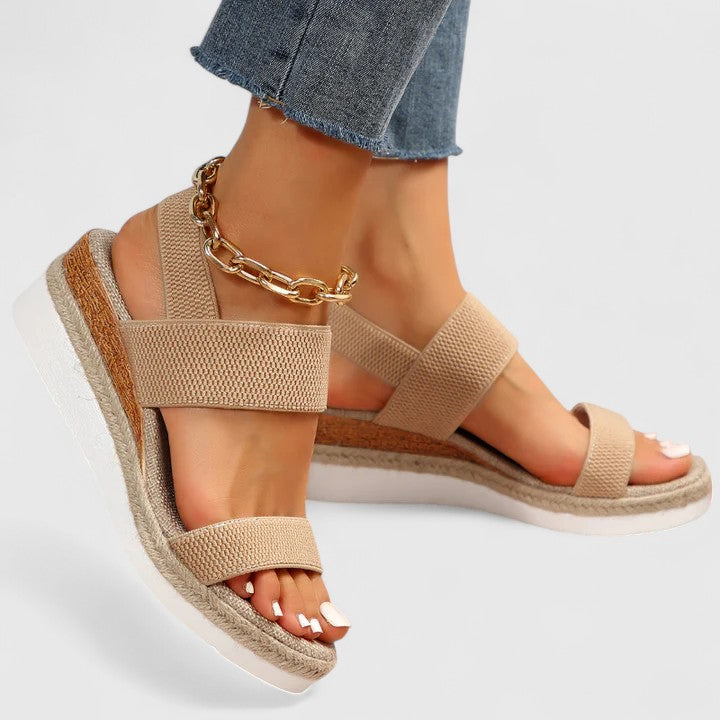 Momount Donna Espadrillas con Zeppa – Cinturino Elastico Plateau in Iuta Punta Aperta