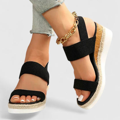 Momount Donna Espadrillas con Zeppa – Cinturino Elastico Plateau in Iuta Punta Aperta