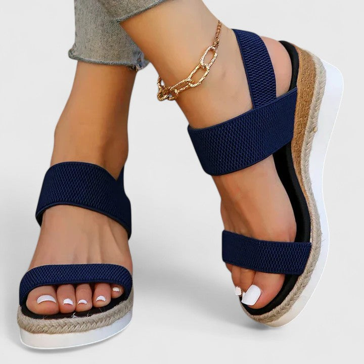 Momount Donna Espadrillas con Zeppa – Cinturino Elastico Plateau in Iuta Punta Aperta