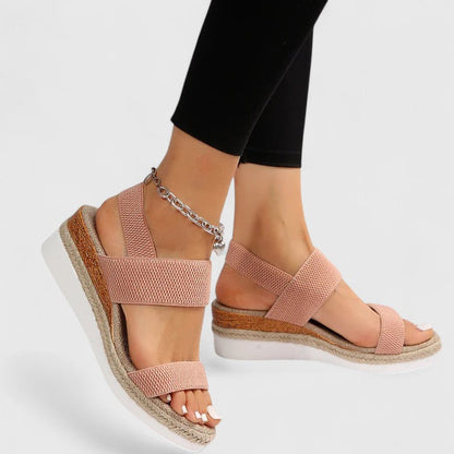 Momount Donna Espadrillas con Zeppa – Cinturino Elastico Plateau in Iuta Punta Aperta