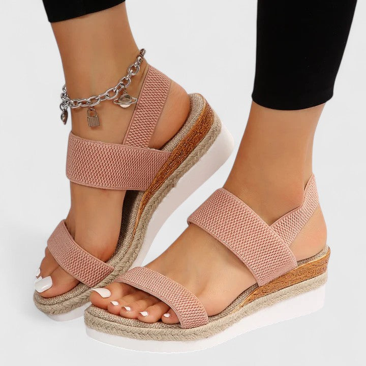 Momount Donna Espadrillas con Zeppa – Cinturino Elastico Plateau in Iuta Punta Aperta