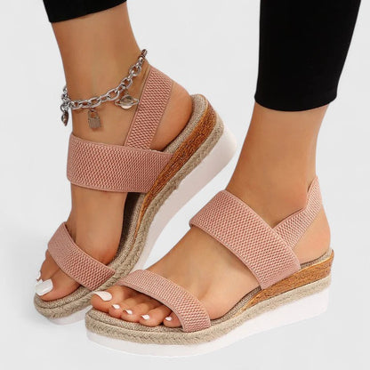 Momount Donna Espadrillas con Zeppa – Cinturino Elastico Plateau in Iuta Punta Aperta