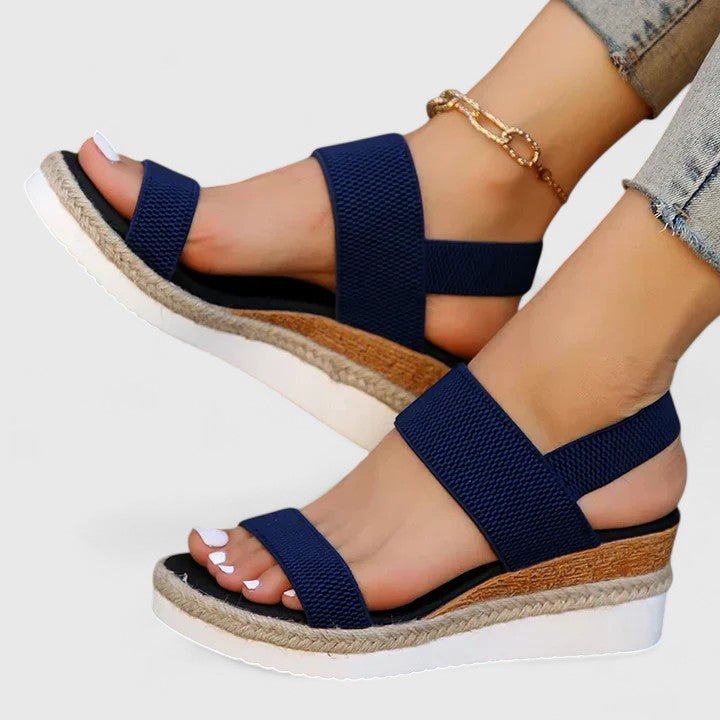 Momount Donna Espadrillas con Zeppa – Cinturino Elastico Plateau in Iuta Punta Aperta