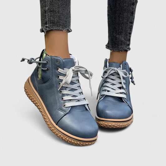 Momount Donna Stivaletti Sneaker Alti – Pelle Stringati Cerniera Laterale Suola Crepe