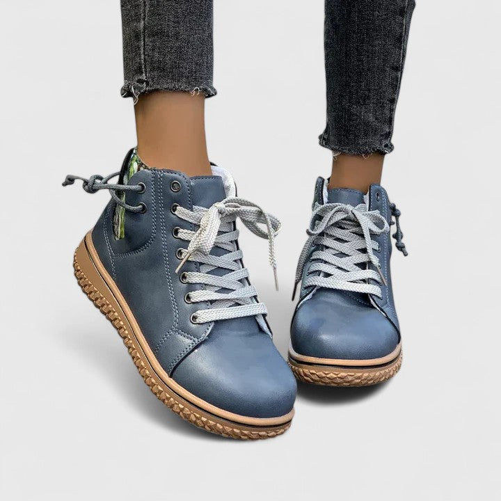 Momount Donna Stivaletti Sneaker Alti – Pelle Stringati Cerniera Laterale Suola Crepe