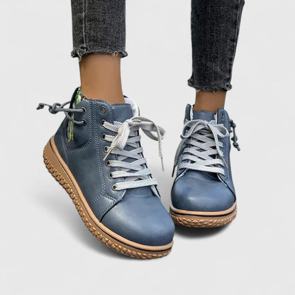 Momount Donna Stivaletti Sneaker Alti – Pelle Stringati Cerniera Laterale Suola Crepe