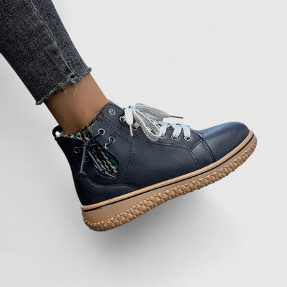 Momount Donna Stivaletti Sneaker Alti – Pelle Stringati Cerniera Laterale Suola Crepe