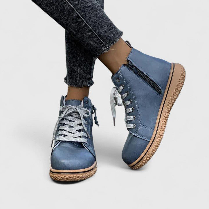 Momount Donna Stivaletti Sneaker Alti – Pelle Stringati Cerniera Laterale Suola Crepe