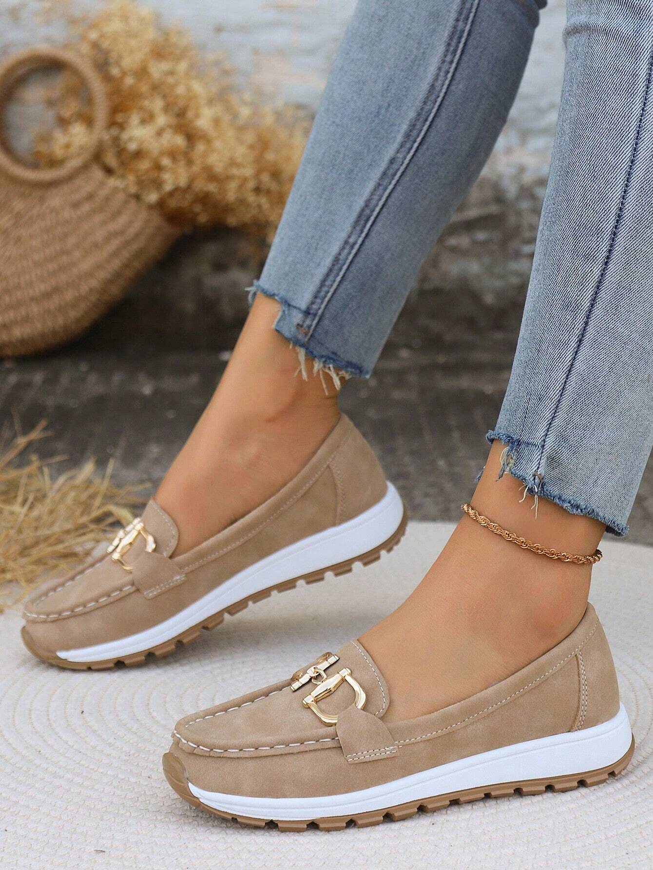 Momount Donna Mocassini in Camoscio – Morsetto Oro Plateau Slip-On Comfort
