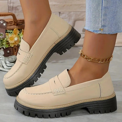 Momount Donna Mocassini con Plateau – Suola Carrarmato Penny Strap Slip-On Punta Tonda