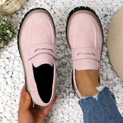 Momount Donna Mocassini con Plateau – Suola Carrarmato Penny Strap Slip-On Punta Tonda