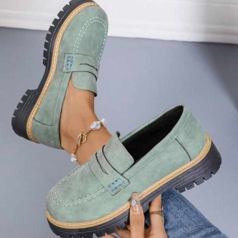 Momount Donna Mocassini con Plateau – Suola Carrarmato Penny Strap Slip-On Punta Tonda
