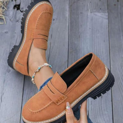 Momount Donna Mocassini con Plateau – Suola Carrarmato Penny Strap Slip-On Punta Tonda