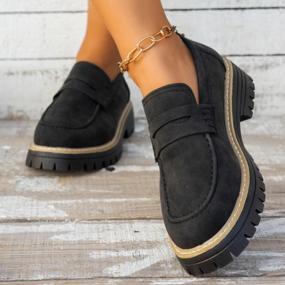 Momount Donna Mocassini con Plateau – Suola Carrarmato Penny Strap Slip-On Punta Tonda