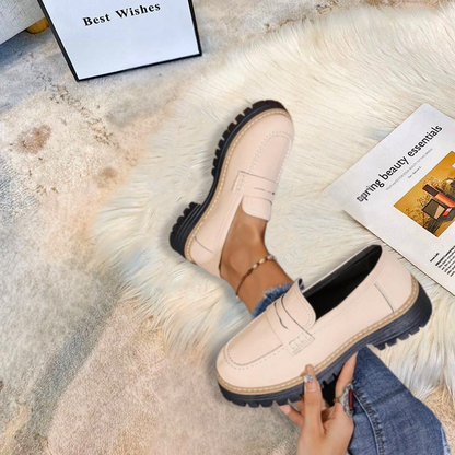 Momount Donna Mocassini con Plateau – Suola Carrarmato Penny Strap Slip-On Punta Tonda