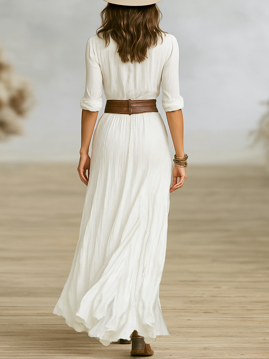 Momount Donna Abito Maxi Estivo Boho – Frontale a Bottoni Scollo a V