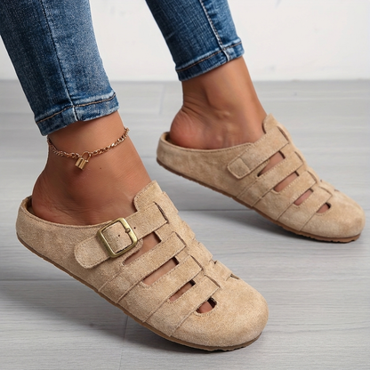 Momount Donna Zoccoli Sabot Punta Chiusa – Camoscio Gabbia Fibbia Slip-On Sottopiede Sughero