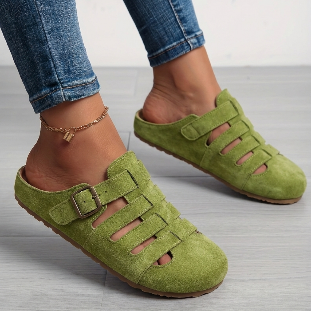 Momount Donna Zoccoli Sabot Punta Chiusa – Camoscio Gabbia Fibbia Slip-On Sottopiede Sughero
