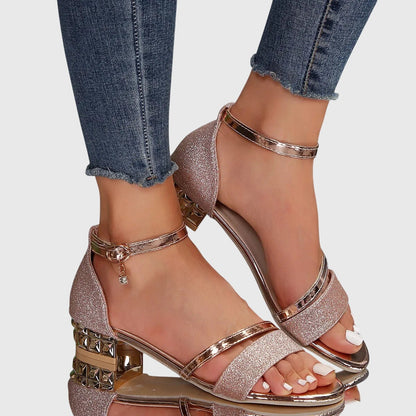 Momount Donna Sandali Cinturino Caviglia – Glitter Strass Tacco Largo Punta Aperta