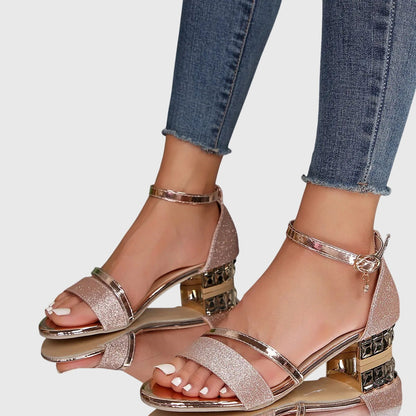 Momount Donna Sandali Cinturino Caviglia – Glitter Strass Tacco Largo Punta Aperta
