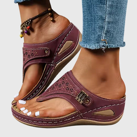 Momount Donna Sandali Infradito con Zeppa – Pelle Tagliati a Laser Slide Listino Tacco Basso