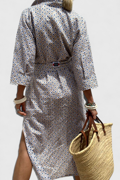 Momount Donna Abito Camicia Midi – A Righe Manica Lunga Casual Estivo da Spiaggia