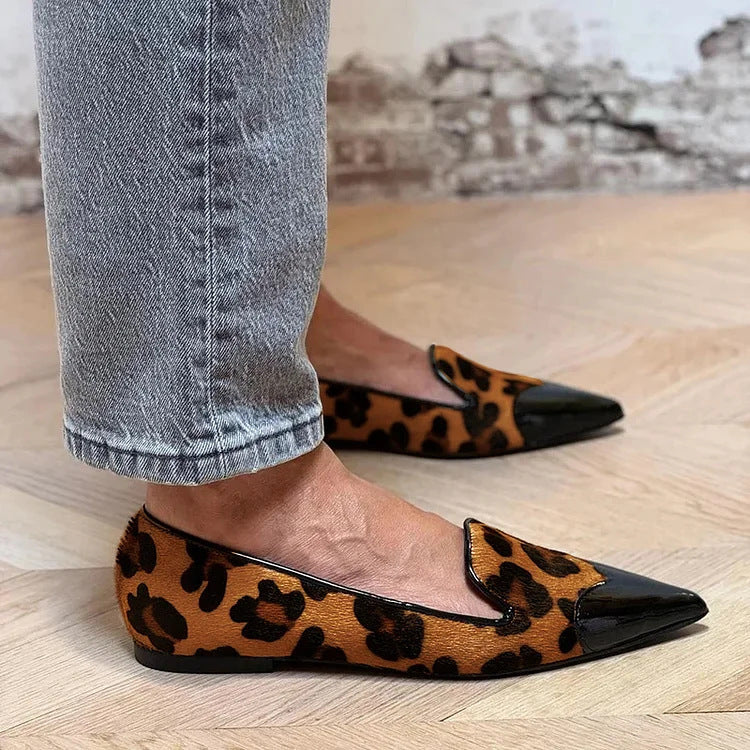 Women's Animal Print Pointed Toe Loafers – Slip-On Flat