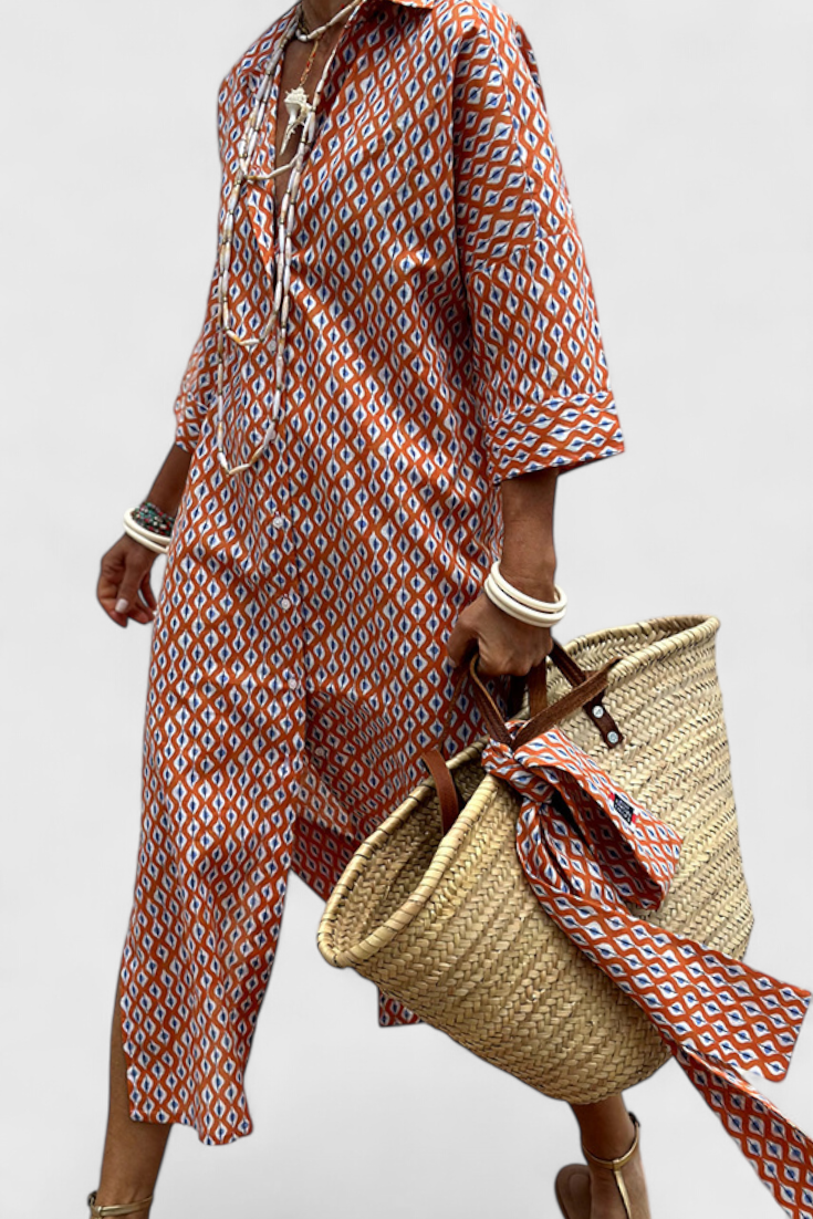 Momount Donna Abito Camicia Midi – A Righe Manica Lunga Casual Estivo da Spiaggia