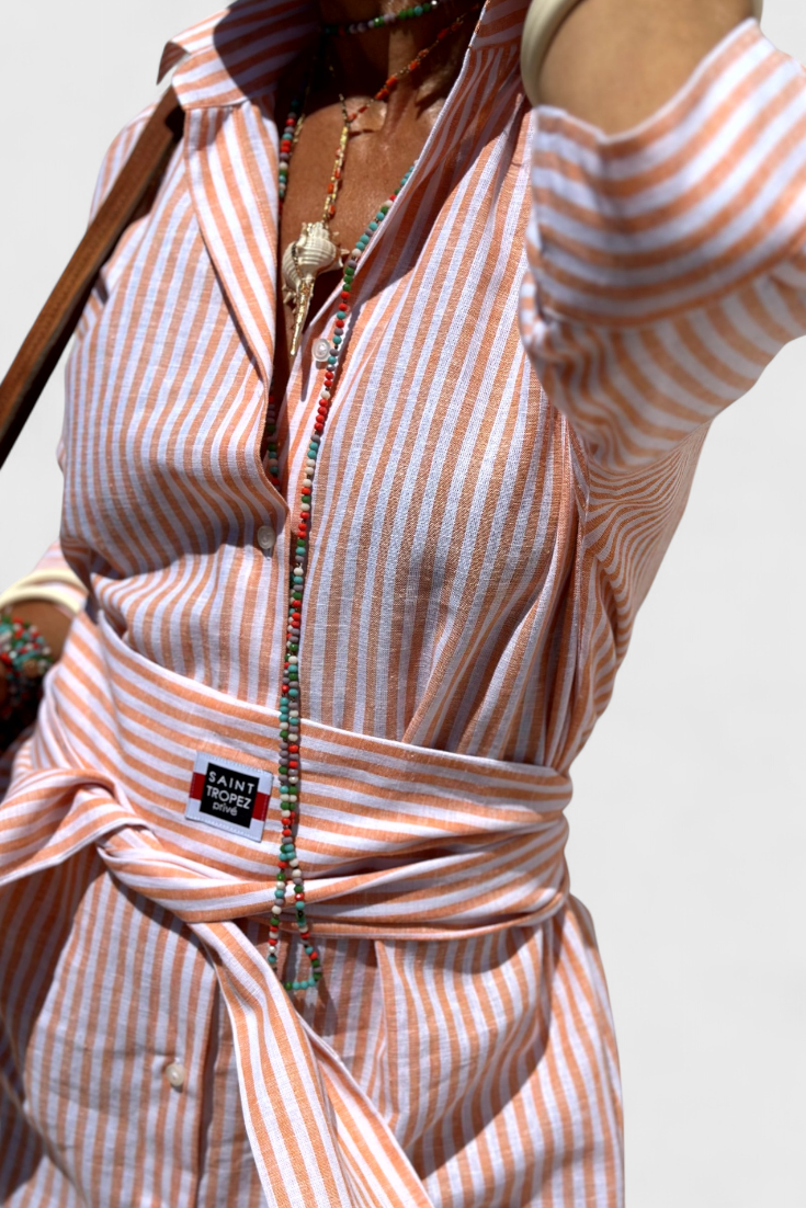 Momount Donna Abito Camicia Midi – A Righe Manica Lunga Casual Estivo da Spiaggia