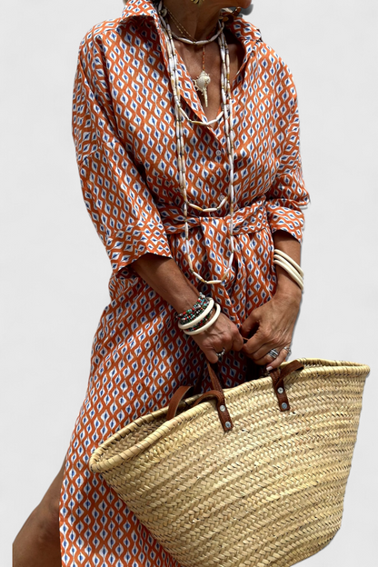 Momount Donna Abito Camicia Midi – A Righe Manica Lunga Casual Estivo da Spiaggia