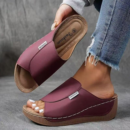 Momount Donna Sandali con Zeppa Plateau – Mule in Pelle Marrone Punta Aperta