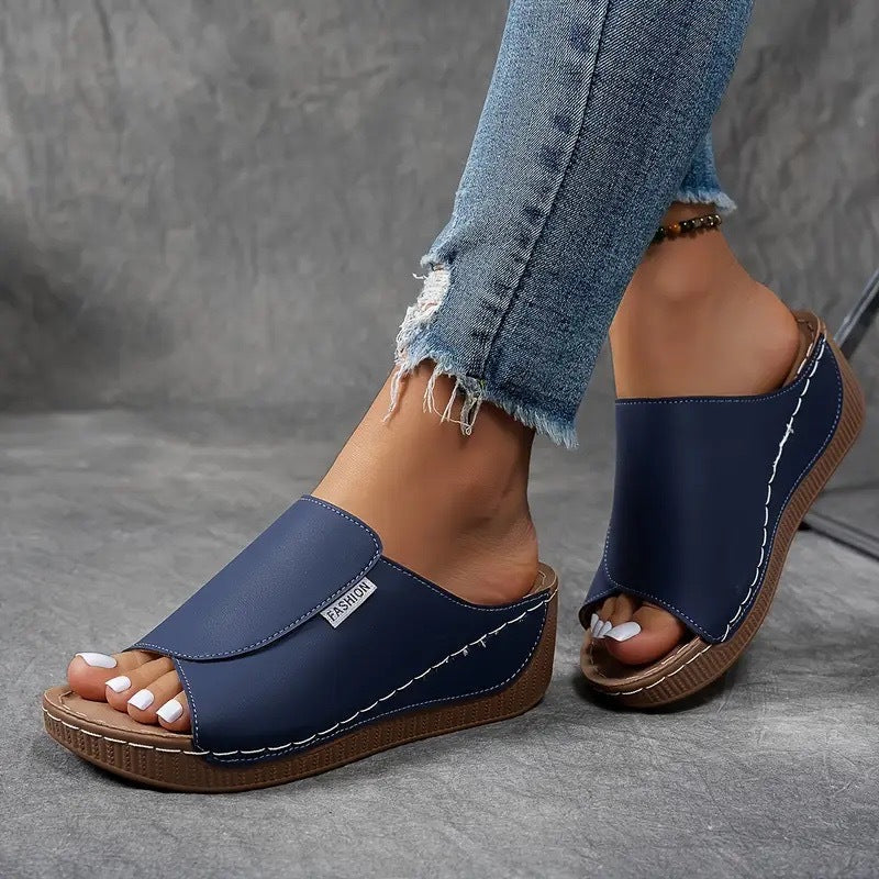 Momount Donna Sandali con Zeppa Plateau – Mule in Pelle Marrone Punta Aperta