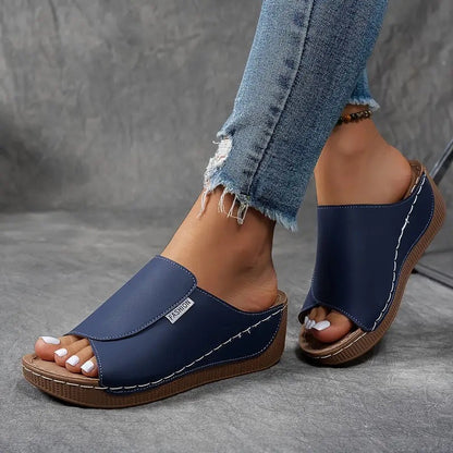 Momount Donna Sandali con Zeppa Plateau – Mule in Pelle Marrone Punta Aperta