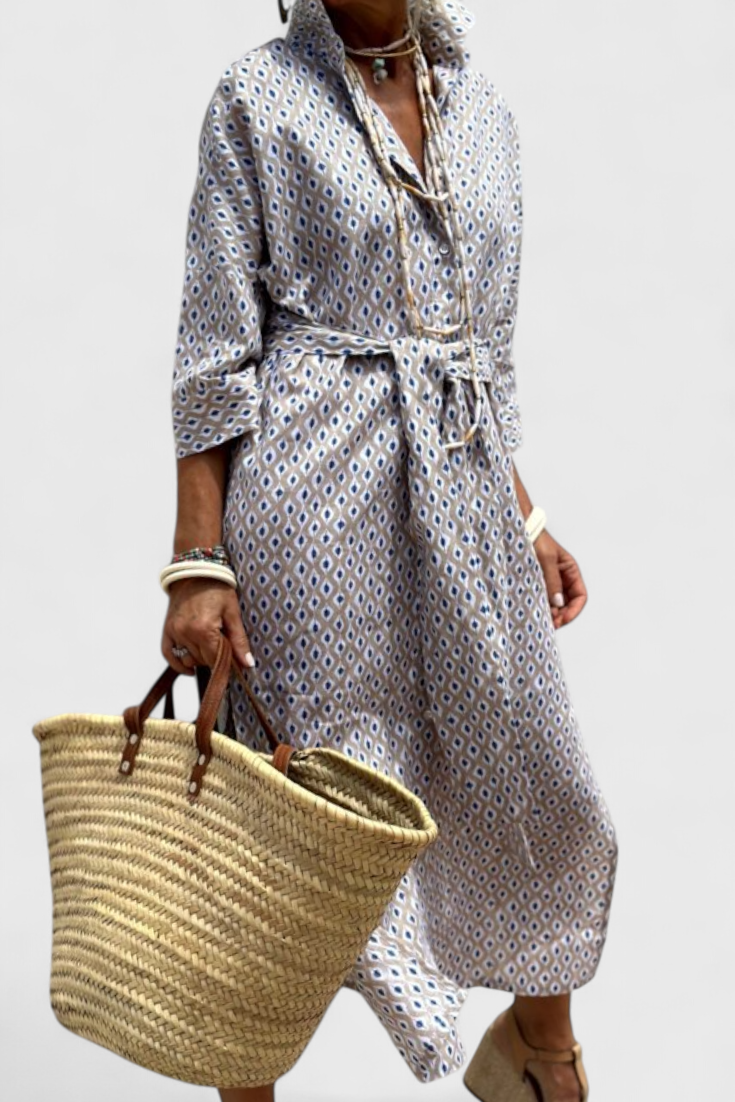 Momount Donna Abito Camicia Midi – A Righe Manica Lunga Casual Estivo da Spiaggia