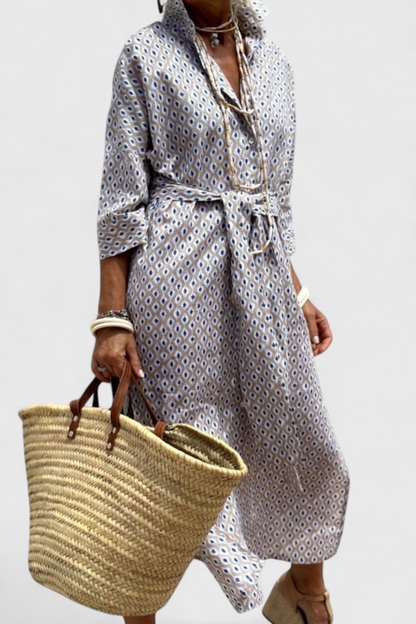 Momount Donna Abito Camicia Midi – A Righe Manica Lunga Casual Estivo da Spiaggia