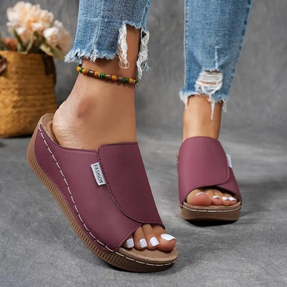 Momount Donna Sandali con Zeppa Plateau – Mule in Pelle Marrone Punta Aperta