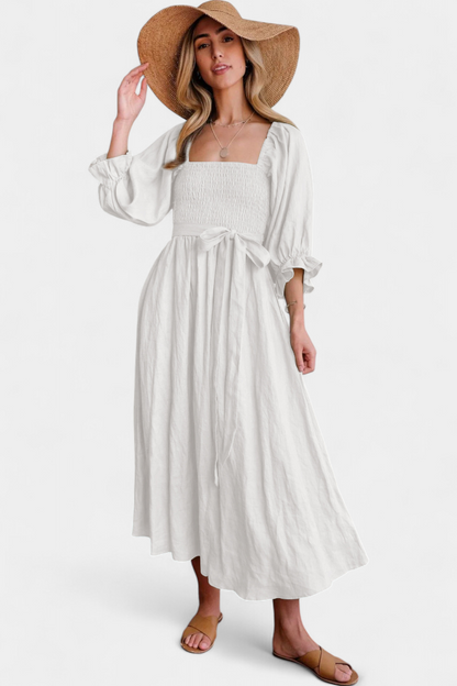Momount Donna Vestito Midi Estivo – Cut Out Maniche a Sbuffo a Trapezio Fluido da Spiaggia