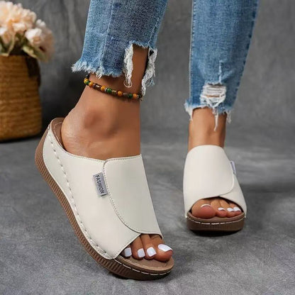 Momount Donna Sandali con Zeppa Plateau – Mule in Pelle Marrone Punta Aperta