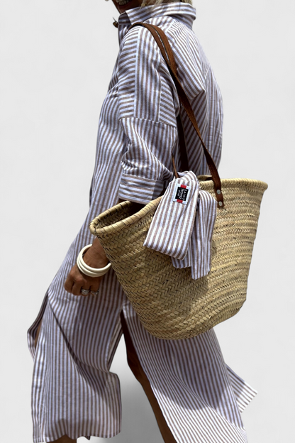 Momount Donna Abito Camicia Midi – A Righe Manica Lunga Casual Estivo da Spiaggia