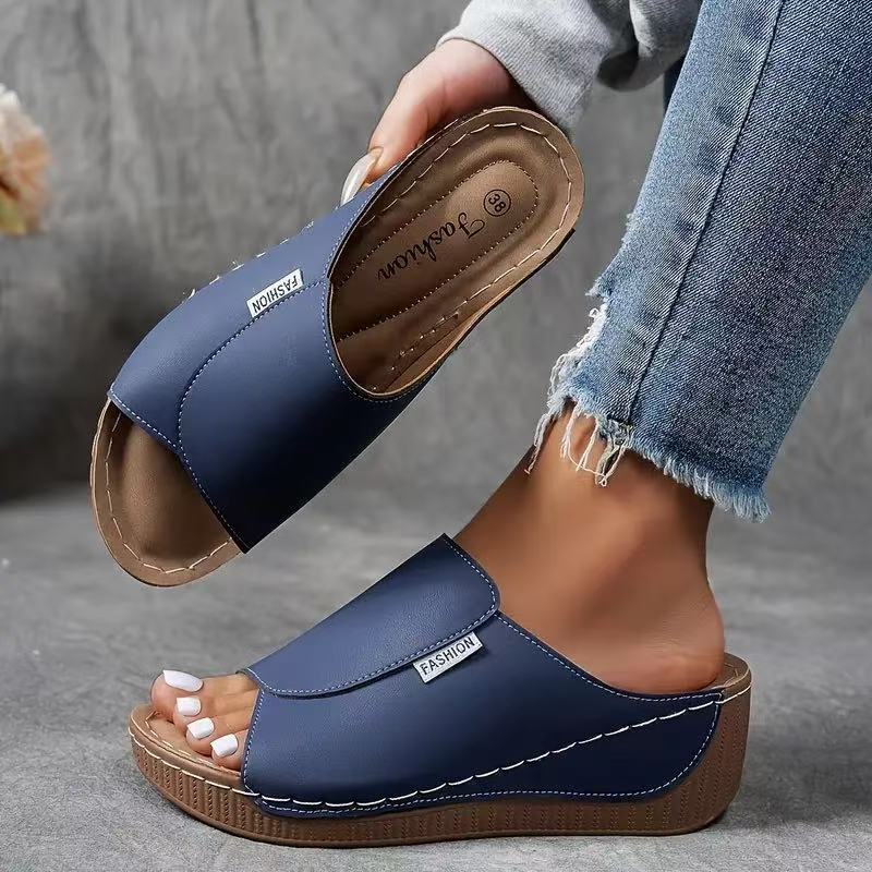 Momount Donna Sandali con Zeppa Plateau – Mule in Pelle Marrone Punta Aperta