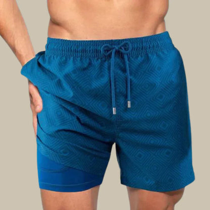 Momount Costume da Bagno Uomo – Stampa Foglia Tropicale Tasca Telefono Fodera in Rete